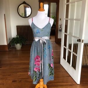 Cotton Linen Flower Dress Small